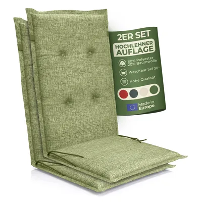 Produktbild von Hochlehner Auflage Florence– Gartenstuhlauflage Hochlehner, Sitzkissen Stuhl, Stuhlkissen & Outdoor Kissen für Gartenmöbel, Farbe:Grün, Anzahl:2