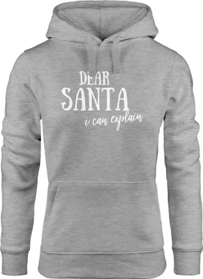 Produktbild von Kapuzen-Pullover Damen Spruch Dear Santa I can explain Sweater Pullover Hoodie Weihnachten lustig Moonworks® grau XL