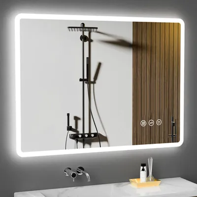 Produktbild von GIMBELEN Badspiegel mit Beleuchtung, Led Spiegel Bad mit Touch-Schalter, 3 Lichtfarben, Dimmbar, Antibeschlag, Explosionsgeschütztes Glas, 80 x 60 cm