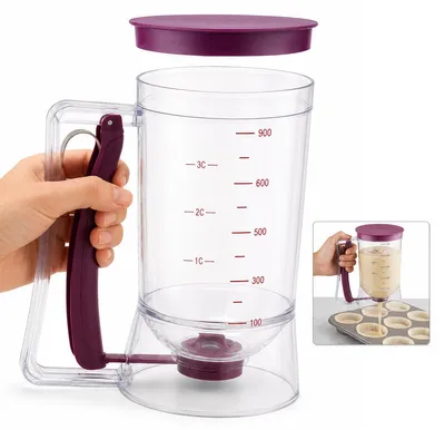 Produktbild von Teigportionierer 900ml, tropffreier Teigspender mit Dosiergriff und Messskala, Pfannkuchen Portionierer für Waffeln, Muffins und Cupcakes