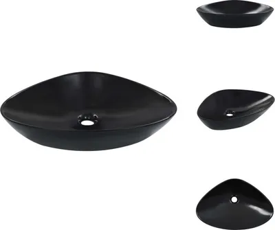 Zdjęcie produktu dla vidaXL Umywalka 58,5 x 39 x 14 cm ceramiczna czarna - Umywalka łazienkowa