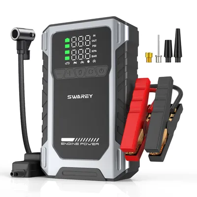 Produktbild von 5 in 1 9000A Auto Starthilfe mit 150PSI Luftkompressor, Starthilfegerät Starthilfekabel,16000mAh Powerbank