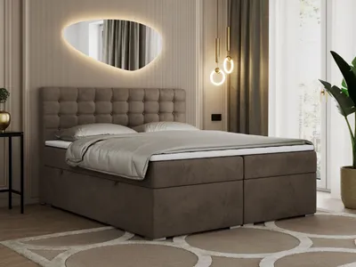Produktbild von Boxspringbett 160x200 mit Bettkasten, Bett 160x200 mit Matratze und Topper - SUSAN - 160x200 - Braun - Velvet - H3