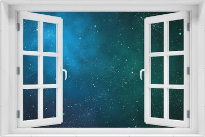 Produktbild von Wallario Wandbild mit Fenster-Illusion: Sternenhimmel - Milchstraße und Sterne bei Nacht, Größe: 61 x 91,5 cm, Poster mit rahmenlosen Bildhalter