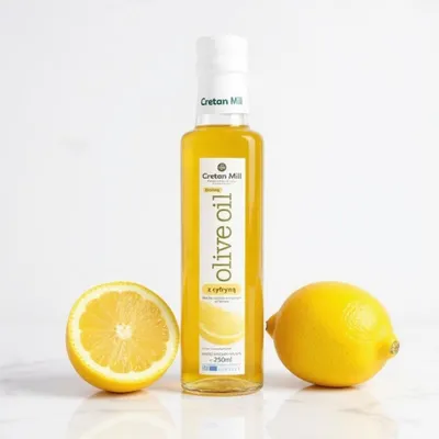Obrázok produktu pre Ochutený olivový olej Cretan Mill Extra Virgin s príchuťou citróna PDO Sitia, lisovaný za studena, 250 ml