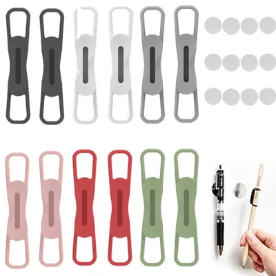 Produktbild von Magnetische Stifthalter – 12 Stück – Stiftehalter selbstklebend – Silikon Stiftschlaufe – für Schreibtisch, Wand, Notizbuch – Verstellbar