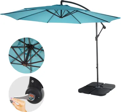 Produktbild von Ampelschirm Acerra, Sonnenschirm Sonnenschutz, Ø 3m neigbar, Polyester/Stahl 11kg  türkis-blau mit Ständer