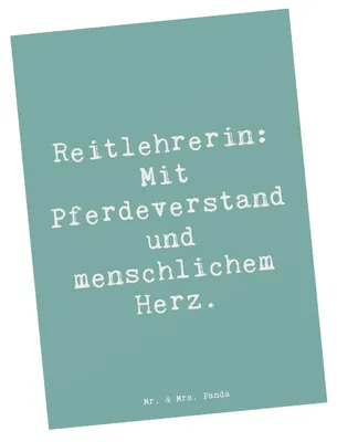 Produktbild von Mr. & Mrs. Panda Grußkarte Spruch Reitlehrerin Herz - Meeresbrise - Geschenk, menschlichem, Geschenke mit, Berufe, Kunstkarten, Postkarte, Reitunterricht, Reitstunde