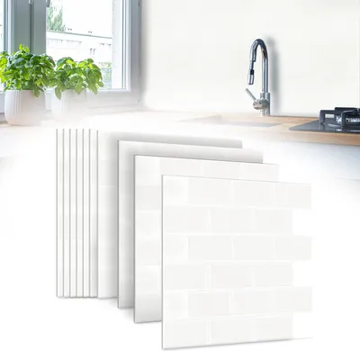 Produktbild von XMTECH 10 Stück 3D Fliesenaufkleber 30,5x30,5cm Selbstklebende Fliesenfolie Fliesensticker für Küche, Badezimmer, Dekoration, Glänzendes Weiß