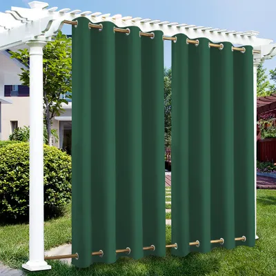 Produktbild von Vorhang Wasserdicht Sonnenschutz Gardine Wetterfest Verdunkelungsvorhang mit sen fr Outdoor Terrasse Balkon Pergola, 132x243cm, Grn