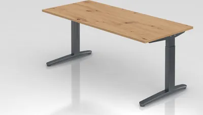 Produktbild von Schreibtisch Mika | Asteiche | Graues Gestell | BxT 180x80cm | Arbeitshöhe 65-85cm | höhenjustierbar, 1cm Raster | C-Fuß-Gestell | Rechteckform