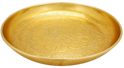 Image de Plateau rond oriental en métal Afet 31cm grand or | Plateau décoratif oriental à bord haut | Plateau de service marocain rond | Décoration orientale dorée sur la table dressée