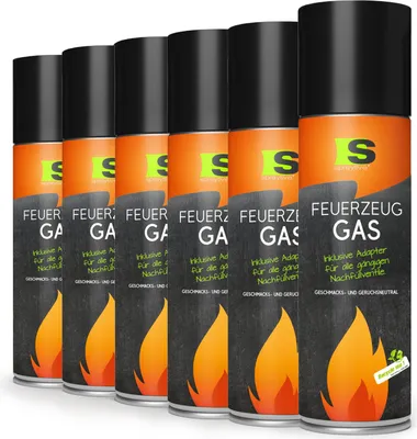 Produktbild von Spraytive 6x 500ml XXL Butangas für Flambierbrenner & Feuerzeuge - Feuerzeuggas inkl. Adapter zum Nachfüllen