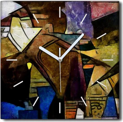 Produktbild von Coloray Uhr auf Leinwand 30x30 cm Wand Uhr Dekoration Wohnzimmer Segeltuch weiße Zeiger -Picasso-Geometrie