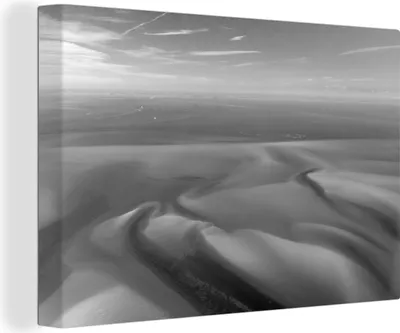 Produktbild von OneMillionCanvasses® - Leinwandbilder - 140x90 cm, Luftaufnahme des Wattenmeeres - schwarz-weiß, Wandbilder Kunstdruck Wanddekoration