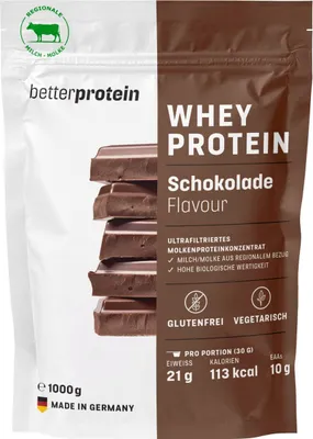 Image de Whey Protein - Lait Chocolat 1 kg - Produit en Allemagne à partir de lait régional - Poudre de protéine pour la construction musculaire et la perte de poids - Sachet