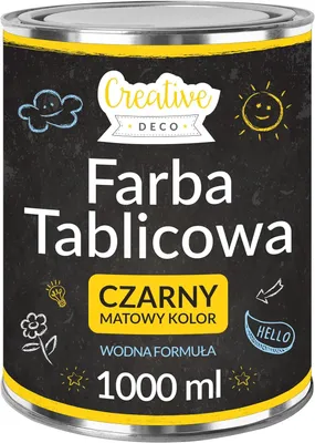 Zdjęcie produktu dla Creative Deco Farba tablicowa kredowa | 1000 ml | czarna | Matowe wykończenie do ścian, drewna, metalu i szkła | Nietoksyczna | na bazie wody