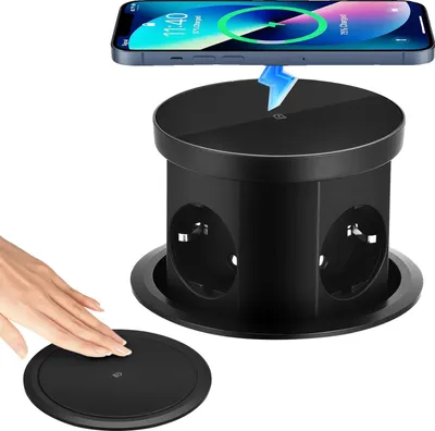 Immagine prodotto di Presa da tavolo a scomparsa, presa USB tipo-C, ricarica wireless, nero