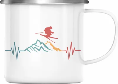 Produktbild von Trendation - Ski Emaille Tasse Geschenk Grafik Geschenkidee Skifahrer Geschenk Winter (Silber)