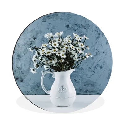 Produktbild von MuchoWow® Aluminium Wandkreis Ein Asternstrauß in einer weißen Vase Ø 90 cm Wanddeko Modern Wohnzimmer - Mauerkreis - Wandbilder - Runde Bild - Bild aus Aluminium - Schlafzimmer - Wohnzimmerdekoration - Wand Dekoration