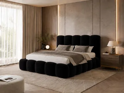 Produktbild von Emlar Polsterbett Teddy 140x200 cm - Designerbett mit Bettkasten & Lattenrost - Velvet-Stoff - Doppelbett mit Stauraum Schwarz (Magic Velvet 2219)