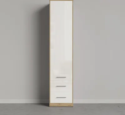 Produktbild von SMARTBett Schrank Kleiderschrank Aktenschrank 50cm mit 2 Schubladen Wildeiche/Weiss Glanz