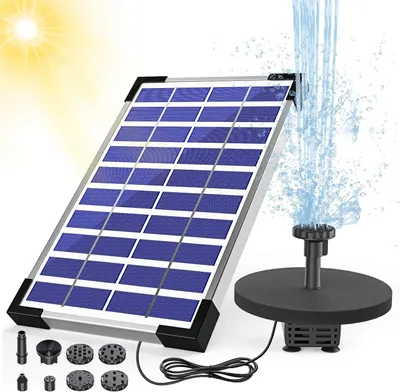 Produktbild von Solarbrunnen, Solar Springbrunnen, 5W Solar Wasserpumpe mit 6 Düsen, 400 L/H Förderleistung, Solar Schwimmender Fontäne Pumpe, Solar Teichpumpe