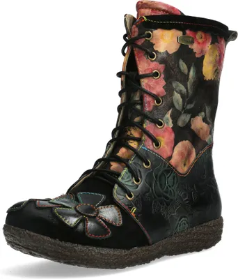 Produktbild von Laura Vita Damen Stiefelette Leder Blumenmuster und florale Prägung Gocno 05, Größe:38 EU, Farbe:Grau