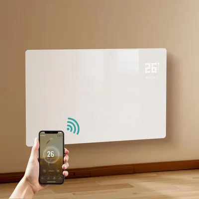Immagine prodotto di Convettore elettrico EMKE 2000 W Riscaldamento in vetro di design con controllo WiFi e app Radiatore per camera da letto, soggiorno, touch LED, montaggio a parete/apparecchio da pavimento