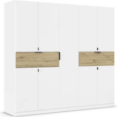 Produktbild von Drehtürenschrank >Ticao< 2 Schübe, 3 Stangen, weiß / Eiche Artisan Nachbildung - 226x210x54 (BxHxT)