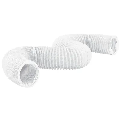 A white, flexible, corrugated hose bent into an S-shape, presented against a white background.