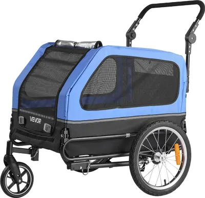 Produktbild von Hundefahrradanhänger, trägt bis zu 40 kg, 2-in-1-Haustierwagen Fahrradträger für kleine und große Hunde, leicht zusammenklappbarer Rahmen mit Schnellverschlussrad, universeller Fahrradkupplung, integrierter Leine