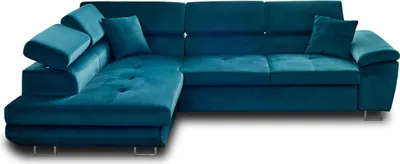 Image de Best Mobilier Dimas - canapé d'angle gauche 5 places - convertible avec coffre et têtières réglables - en velours , Bleu