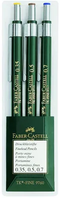 Produktbild von Faber-Castell 136030 - 3er Set Druckbleistifte TK-FINE 9760, Minenstärken: 0,35 mm; 0,5 mm + 0,7 mm, Schaftfarbe: grün
