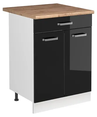 Produktbild von Spülenunterschrank Vicco R-Line Schwarz Hochglanz/Weiß 60 cm Arbeitsplatte Goldkraft Eiche, Model 73025