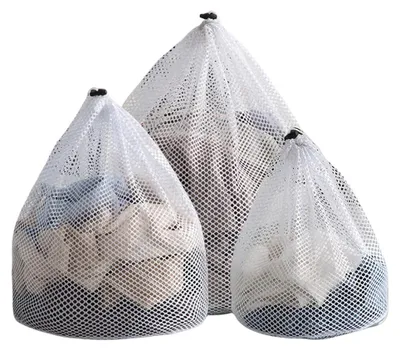 3er Set Mesh-Wäschesäcke mit Kordelzug, S/M/L