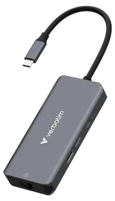 Produktbild von Verbatim 32157, USB 3.2 Gen 1 (3.1 Gen 1) Type-C, HDMI, RJ-45, USB 3.2 Gen 1 (3.1 Gen 1) Type-A, USB 3.2 Gen 1 (3.1 Gen 1) Type-C, 5000 Mbit/s, 3840 x 2160, 3840 x 2160 Pixel, Grau