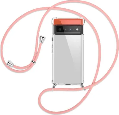 Produktbild von Handykette Backcover-Schutzhülle mit Band (Metall silberfarben) für Google Pixel 6 Pro - rosa