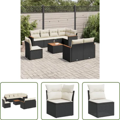 Produktbild von The Living Store 9-tlg. Garten-Sofagarnitur mit Kissen Schwarz Poly Rattan
