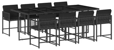 Produktbild von vidaXL 9-tlg. Garten-Essgruppe mit Kissen Schwarz Poly Rattan