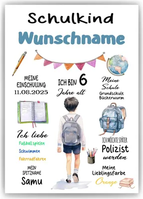 Produktbild von Personalisiertes Geschenk zur Einschulung Jungen Schulanfang Schultüte – DIN A4 (21x29.7cm)