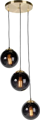 Produktbild von Smarte Hängelampe Messing mit Schwarzem Glas inkl 3 Wifi ST64 Pallon
