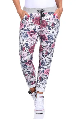 Produktbild von Mississhop 287 Damen Hose Cargohose Blumen Sweatpants Jogginghose Baumwolle Frei