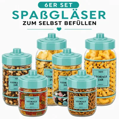 Produktbild von 6 Vorratsgläser Spaßgläser Aufbewahrungsgläser Vorratsdosen Glas Vorratsbehälter