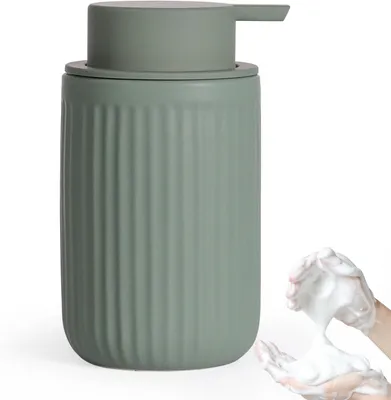 Productafbeelding van Zeepdispenser - Groen - Schuimzeepdispenser - 350 ml - Afwasmiddel dispenser met schuimpompkop - Navulbare keramiek - Mat groen