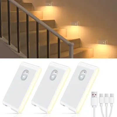 Produktbild von Willed Night Light -Bewegungssensor, wiederaufladbare LED -Treppenbeleuchtung (ohne Stecker), Pack 3 warmes weißes Sensor Licht, Kinder Schlafzimmer,