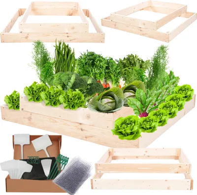Produktbild von MODO24 Hochbeet Holz, Pflanzkasten, Massivholz, Kiefer, Kräuterbeet, Blumenkasten, Garten, Terrasse, 18x90x60 cm, Natur, ZP09