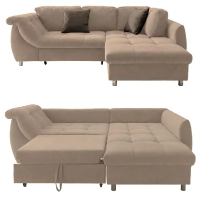 Produktbild von Ecksofa Schlafcouch L-Garnitur Bettkasten Ottomane rechts Mikrofaser Hellbraun / 17009