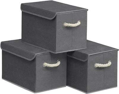 Productafbeelding van Opbergdoos met deksel - Set van 3 - Stoffen opbergbox - 23 l - 38 x 25 x 25 cm - Opvouwbaar en stapelbaar