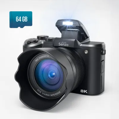 Productafbeelding van Senzo Digitale Camera 8K met WiFi - 88MP - 16 x Zoom - 60FPS - HDR - Fotocamera - Fototoestel - Compact Camera - Vlog Camera - Video Camera - 64GB